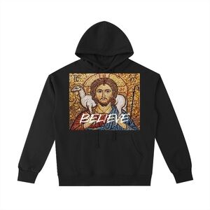 Black Hoodie with Religious Mosaic Design